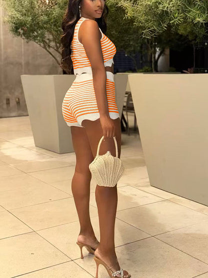 Striped Knit Tank Crop Top & Shorts Set