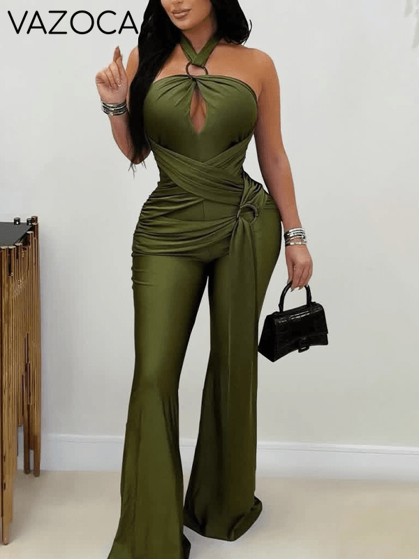 Solid Halter Draped Jumpsuit