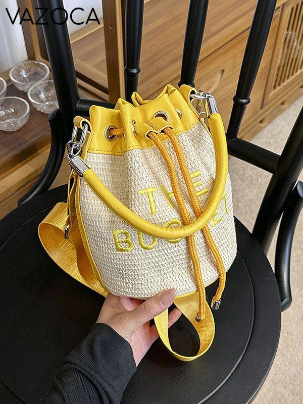 Straw Bucket Bag Yellow