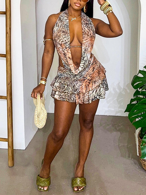 Leopard Ruffle Halter Dress