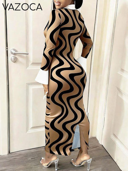 Printed-Combo Button-Front Dress