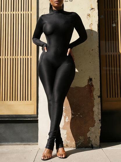 Solid Turtleneck Skinny Jumpsuit