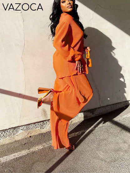 Pleated Shirt & Wide Pants Set