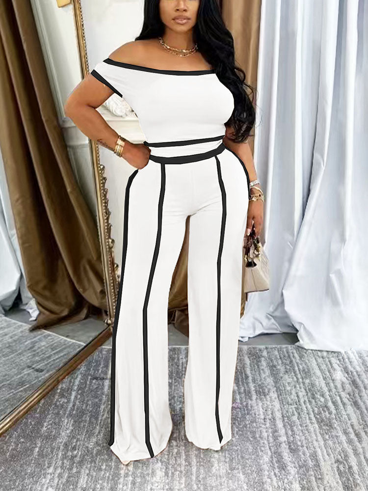 Contrast Off Shoulder Top & Pants Set