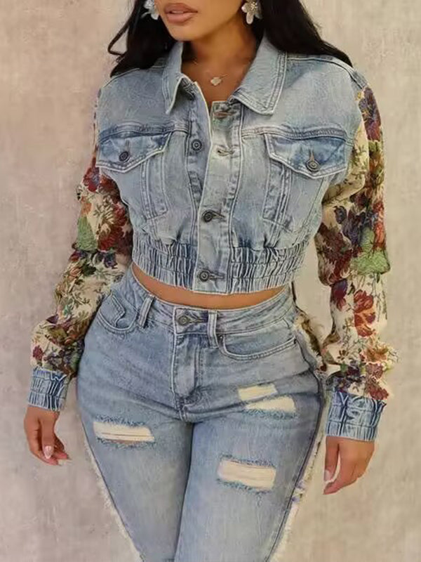 Morchique Printed Combo Denim Jacket