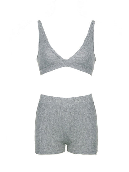 Athleisure Ribbed Three Piece Shorts Set