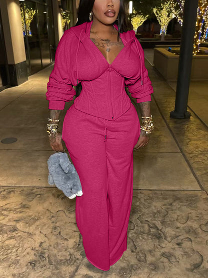 Corset Hoodie Jacket & Wide Pants Set