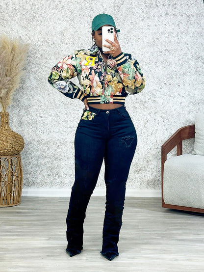 Floral Jacquard Varsity Jacket