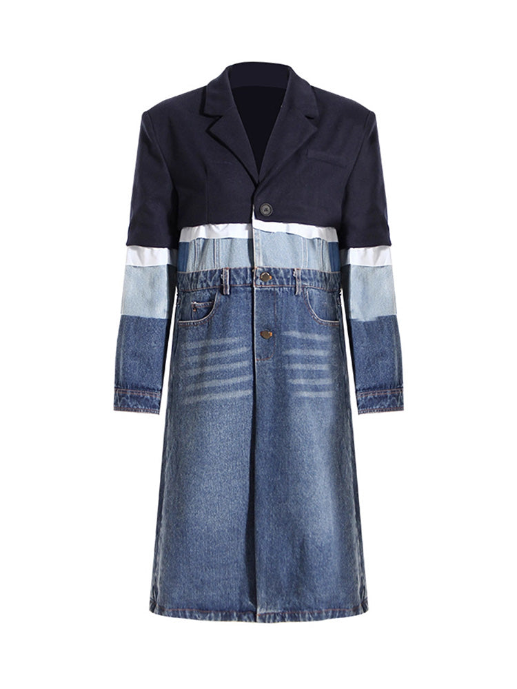 Denim Patchwork Trench Coat