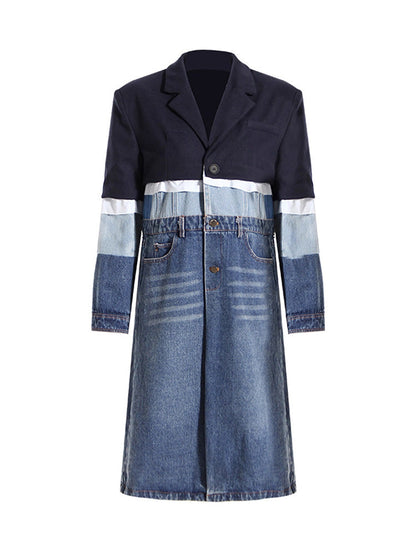 Denim Patchwork Trench Coat