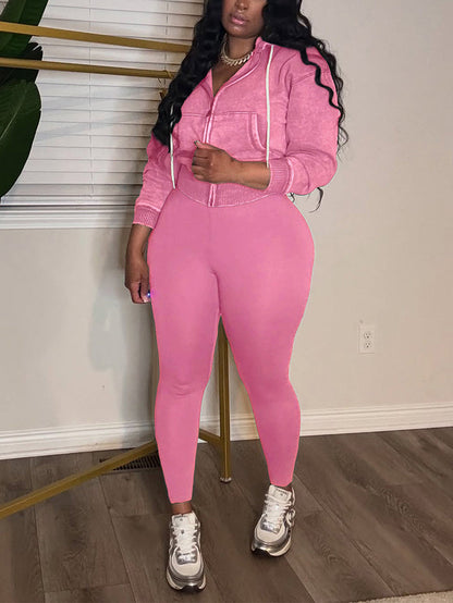 Washed Hooded Jacket & Leggings Set