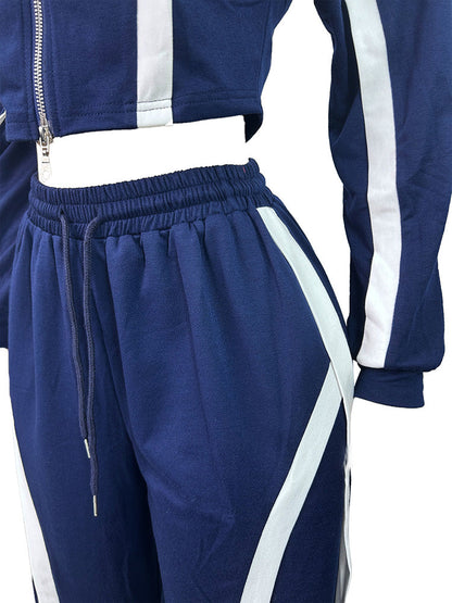 Contrast Zip-Front Jacket & Wide Pants Set