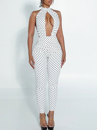 Dot Cutout Halter Jumpsuit