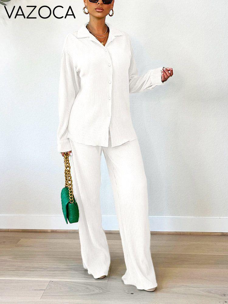 Pleated Shirt & Wide Pants Set