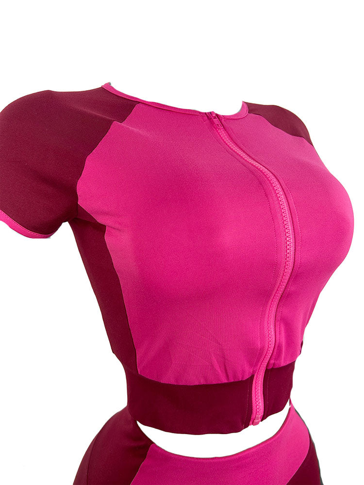 Sporty Contrast Top & Flared Pants Set