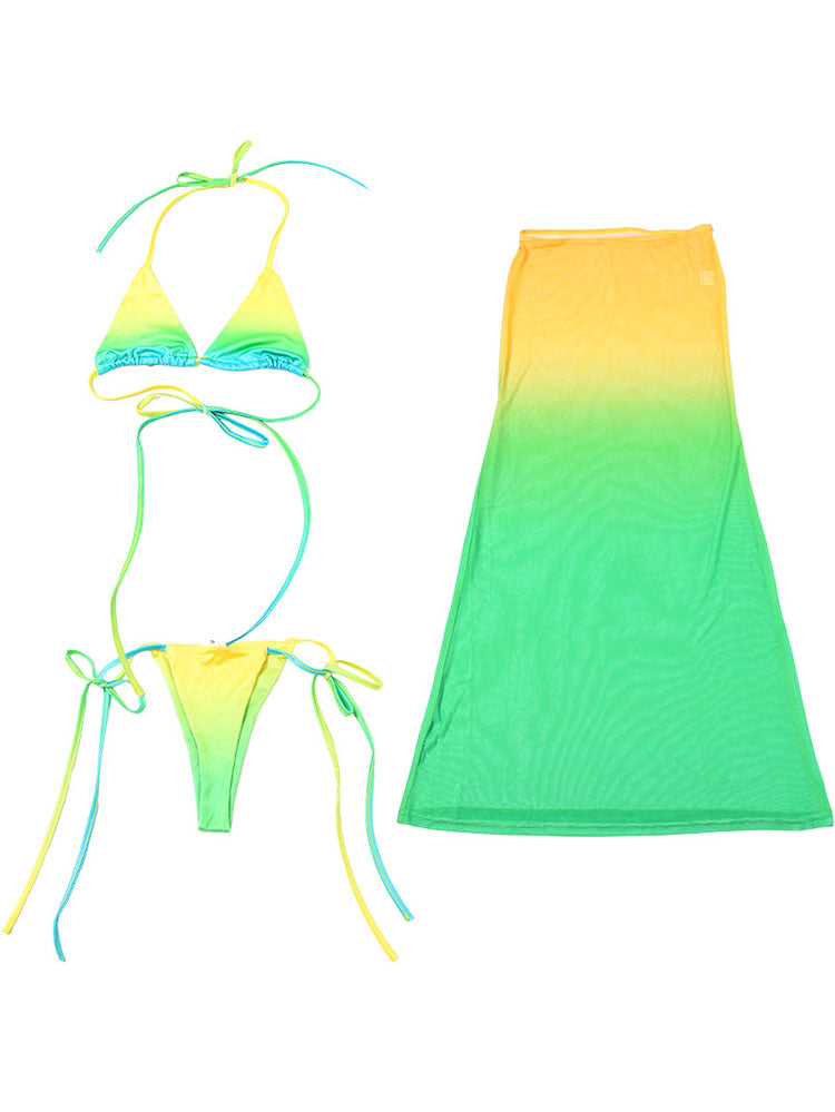 3 Piece Bikini Maxi Skirt Swim Set