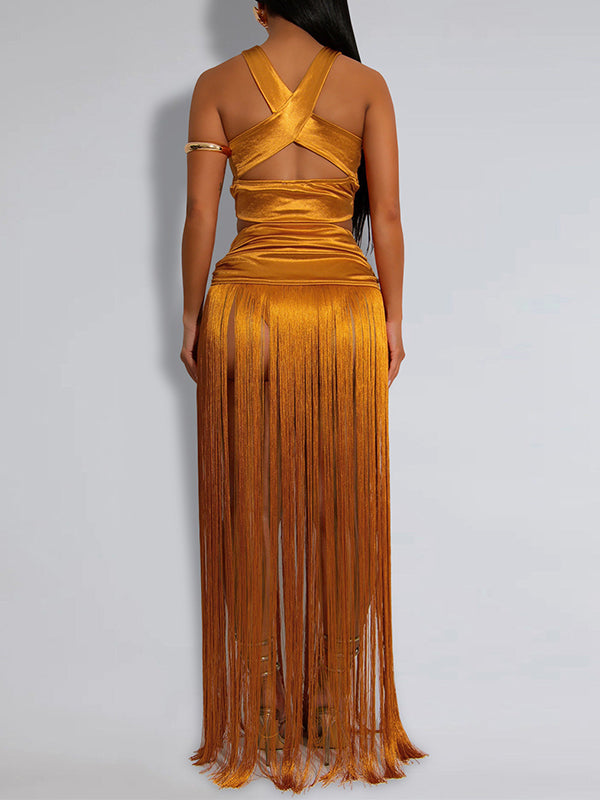 Solid Fringe Top & Skirt Set