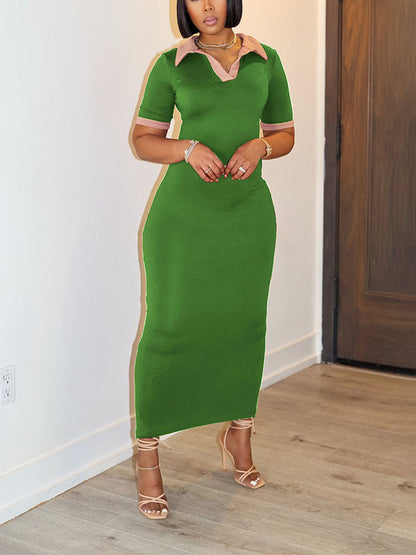 Contrast Polo Bodycon Maxi Dress