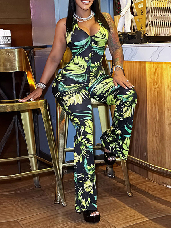 Printed Flared Halter Jumpsuit