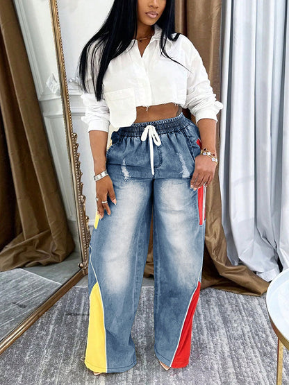 Colorblock Drawstring Jeans