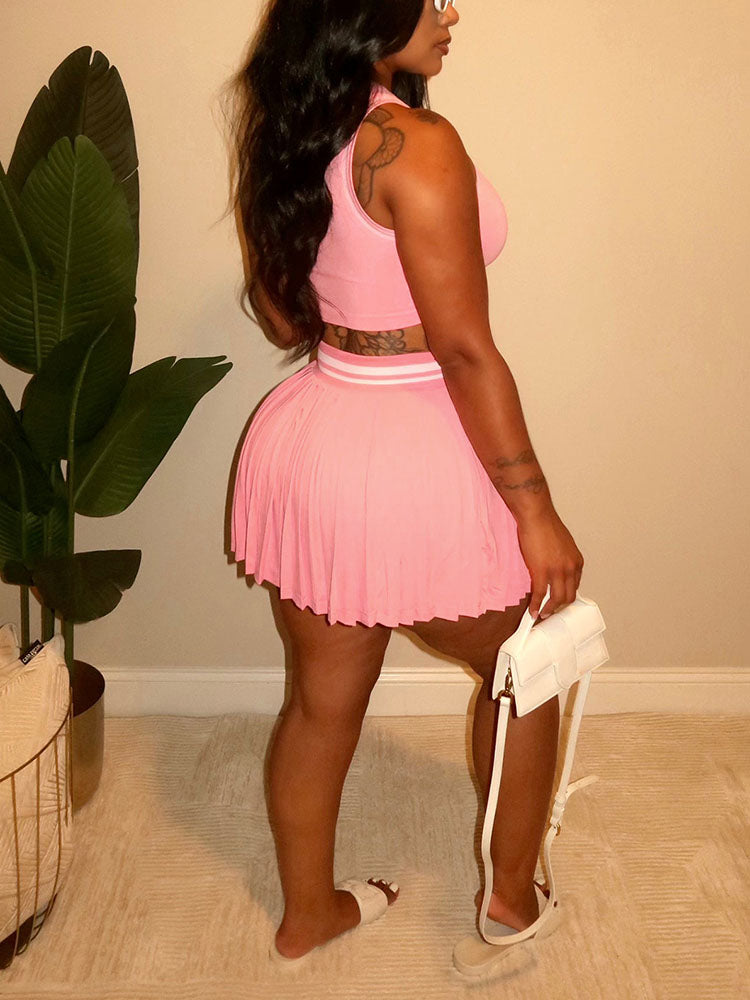 Crop Top & Pleated Tennis Skirt Set