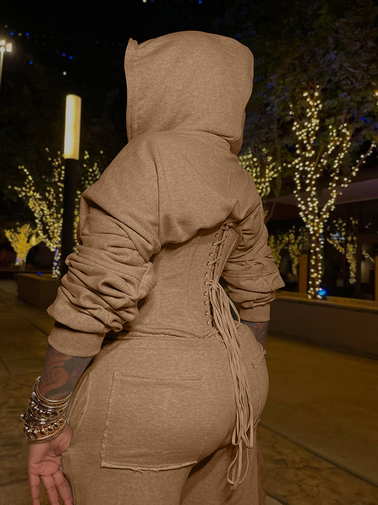 Corset Hoodie Jacket & Wide Pants Set