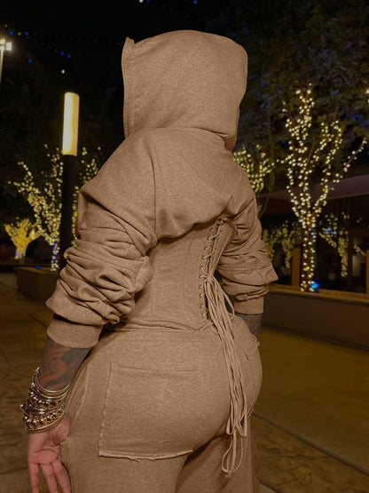 Corset Hoodie Jacket & Wide Pants Set