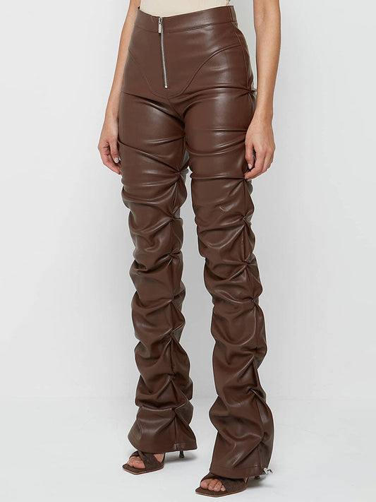 Ruched Leather Pants