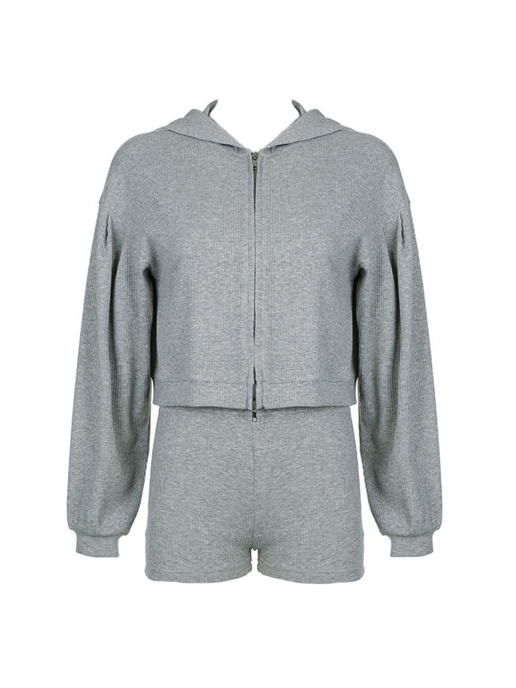 Athleisure Ribbed Three Piece Shorts Set