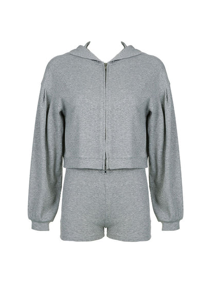 Athleisure Ribbed Three Piece Shorts Set