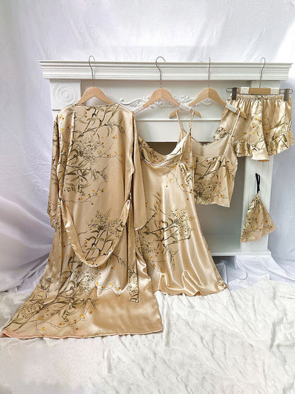 4-Piece Satin Nightdress Loungewear & Robe Set