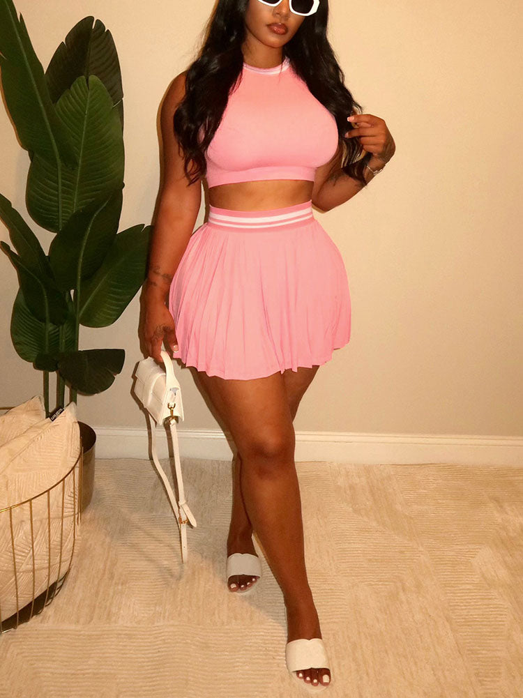 Crop Top & Pleated Tennis Skirt Set