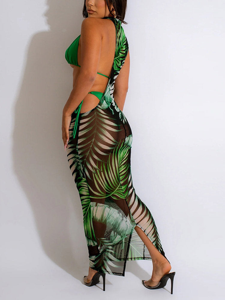 Cutout Mesh Dress Bikini Set