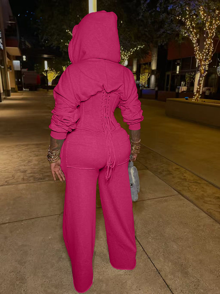 Corset Hoodie Jacket & Wide Pants Set
