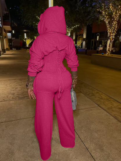 Corset Hoodie Jacket & Wide Pants Set