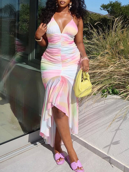 Ruched Halter Mermaid Dress