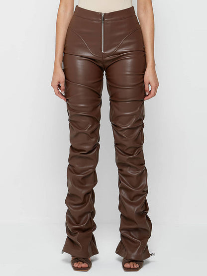 Ruched Leather Pants
