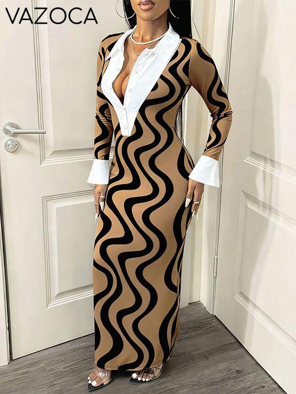 Printed-Combo Button-Front Dress