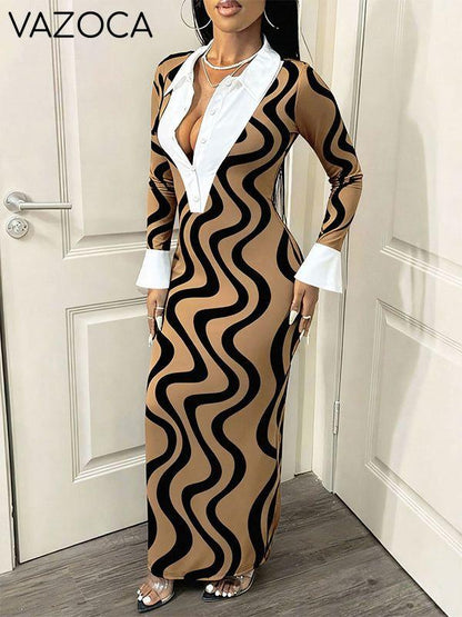 Printed-Combo Button-Front Dress