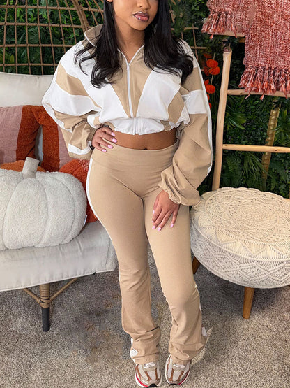 Sporty Contrast Jacket & Leggings Set