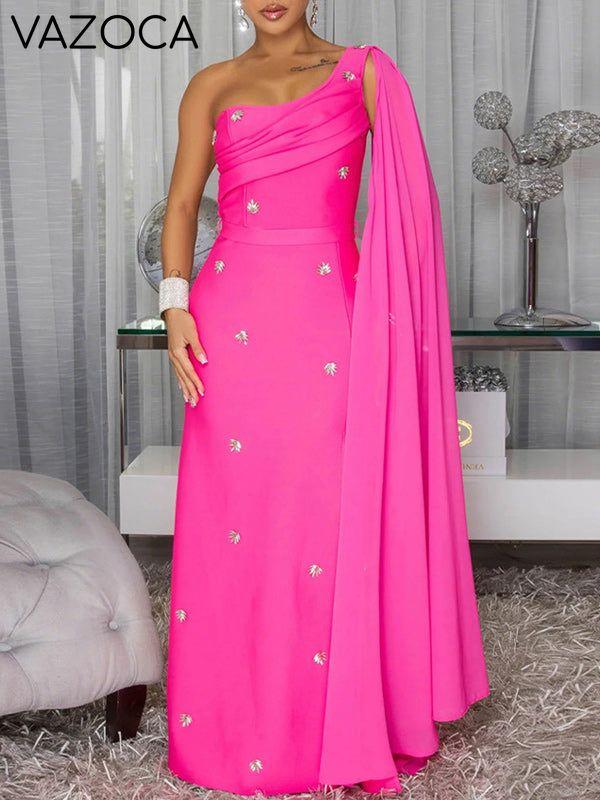 Draped One-Shoulder Slit Dress