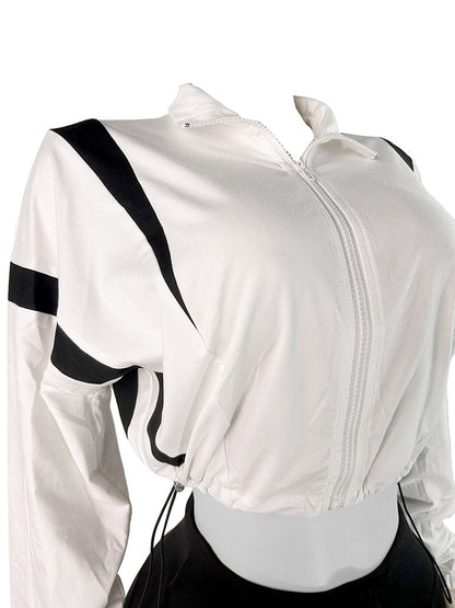 Contrast Crop Jacket & Biker Shorts Set