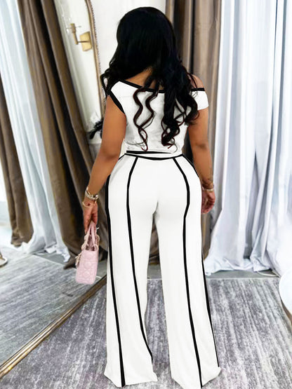 Contrast Off Shoulder Top & Pants Set