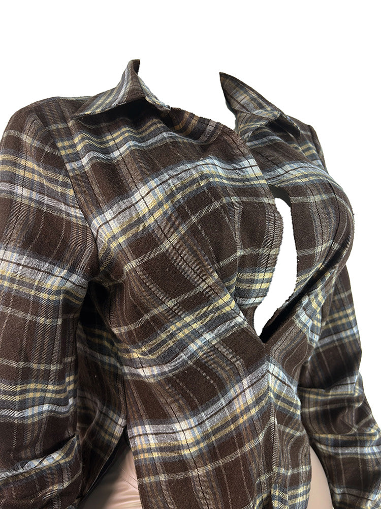 Plunge Plaid Top