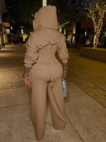 Corset Hoodie Jacket & Wide Pants Set