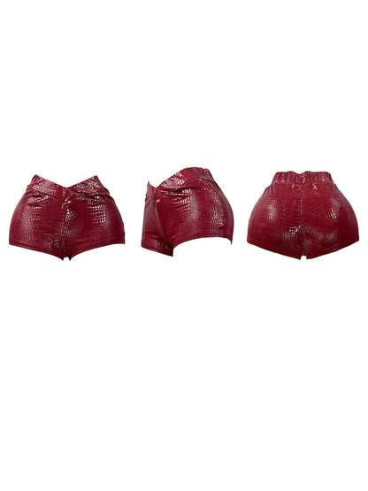 Faux Fur Trim Leather Jacket & Croc-Embossed Pants