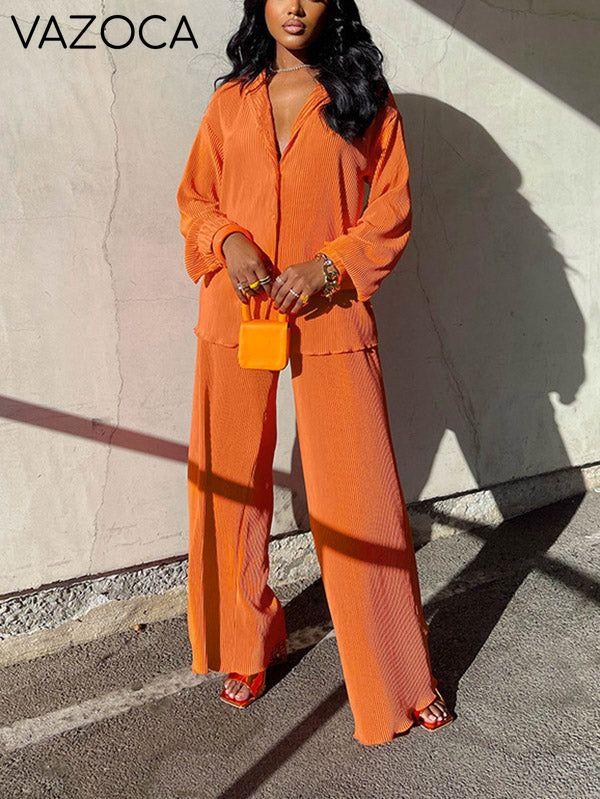 Pleated Shirt & Wide Pants Set