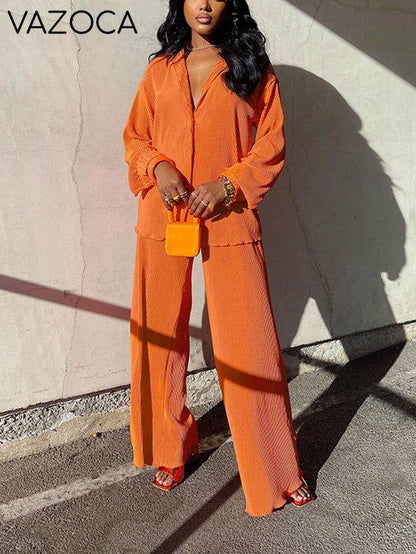 Pleated Shirt & Wide Pants Set