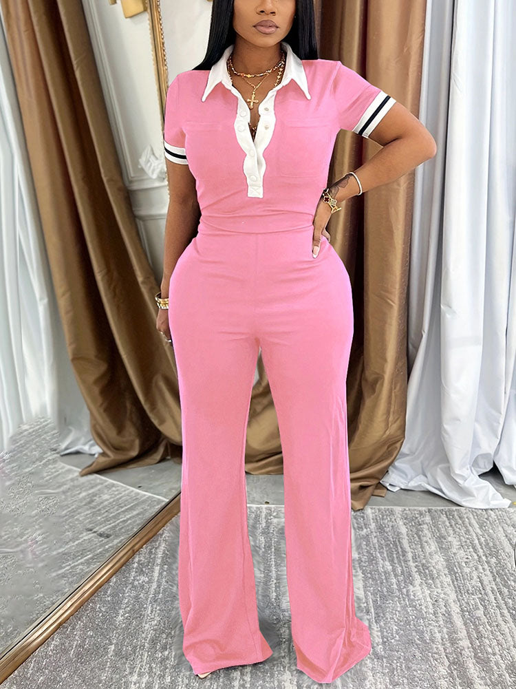 Classy Polo Crop Top & Wide Pants Set