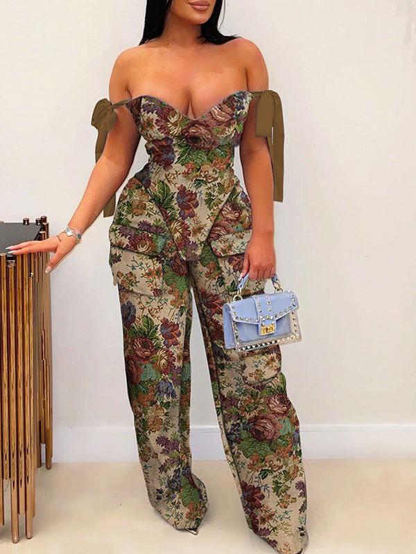 Tie-Shoulder Top & Cargo Pants Set